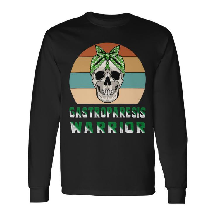 Gastroparesis Warrior  Skull Women Vintage  Green Ribbon  Gastroparesis  Gastroparesis Awareness Unisex Long Sleeve