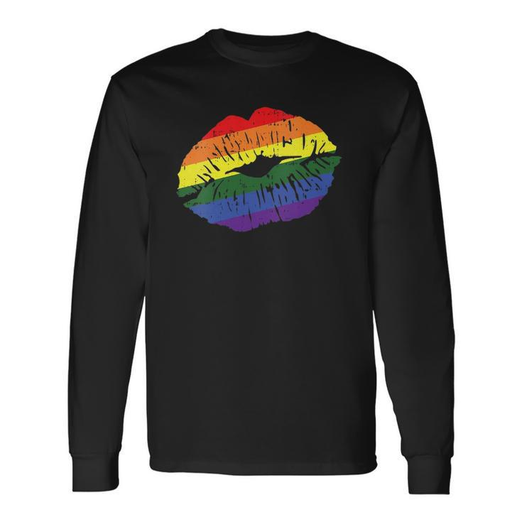 Gay Kiss Rainbow Pride Flag Sexy Lips Proud Lgbt Q Ally Long Sleeve T-Shirt T-Shirt