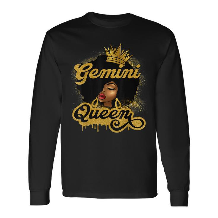 Gemini Queen Birthday Girl Afro Woman Black Queen Zodiac Long Sleeve T-Shirt