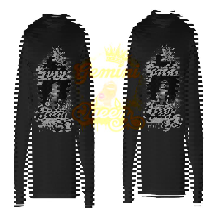 Gemini Queen Birthday Girl Afro Woman Black Queen Zodiac Long Sleeve T-Shirt
