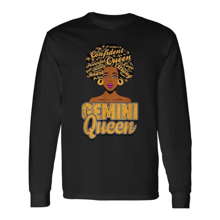 Gemini Zodiac Black African Afro Queen May June Birthday Long Sleeve T-Shirt