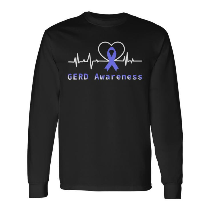 Gerd Awareness Heartbeat Periwinkle Blue Ribbon Gastroesophageal Reflux Disease Gerd Awareness Long Sleeve T-Shirt