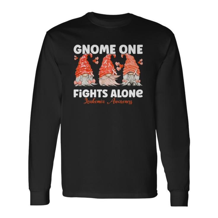 Gnome One Fights Alone Orange Leukemia Awareness Long Sleeve T-Shirt T-Shirt