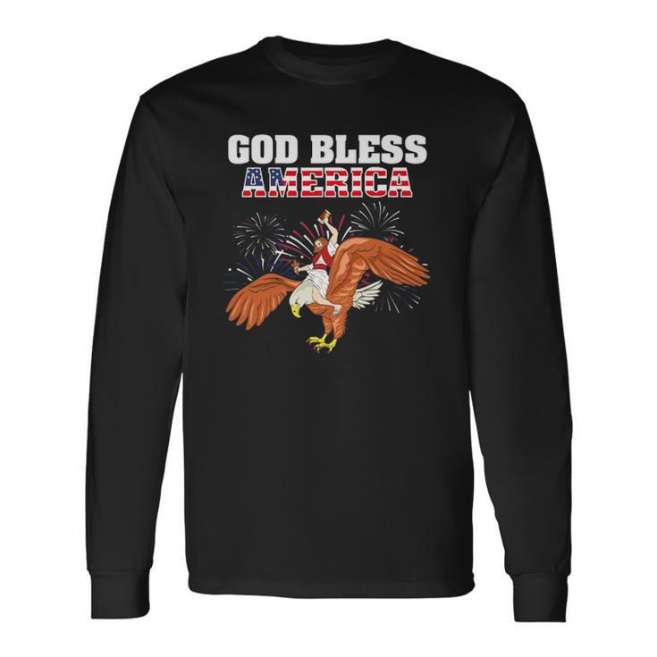 God Bless America Jesus Riding A Bald Eagle Long Sleeve T-Shirt T-Shirt