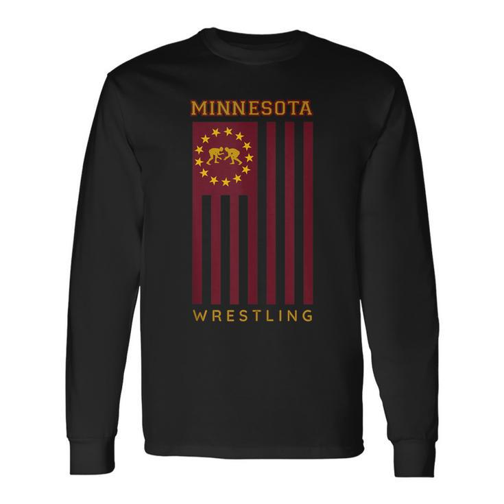 Gopher State Usa Flag Freestyle Wrestler Minnesota Wrestling Long Sleeve T-Shirt