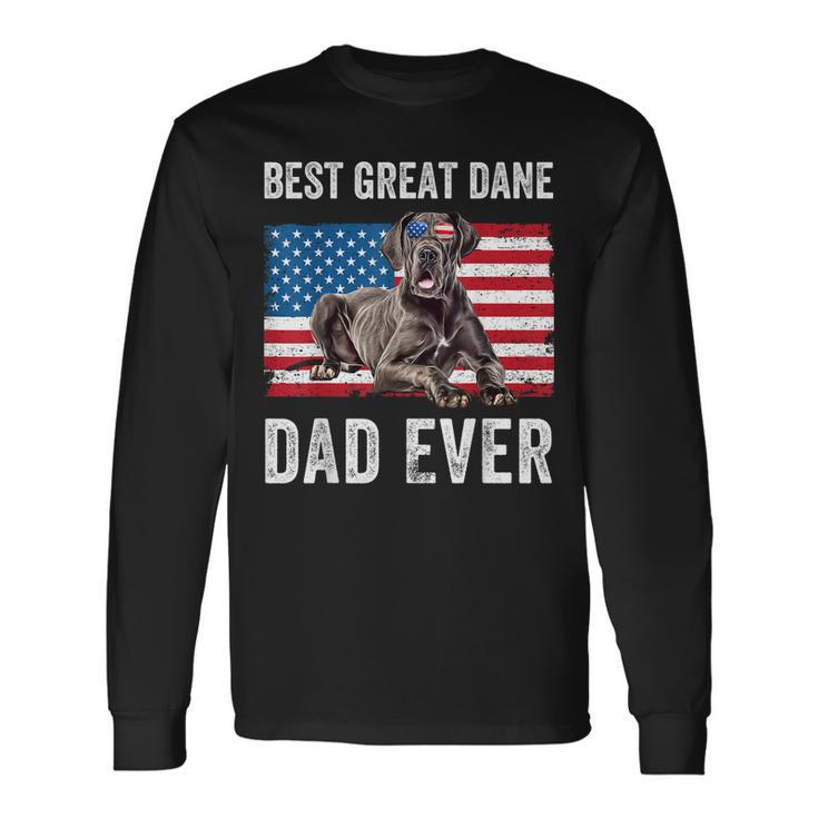 Great Dane Dad American Flag Dog Lover Owner Fathers Day Fun Long Sleeve T-Shirt