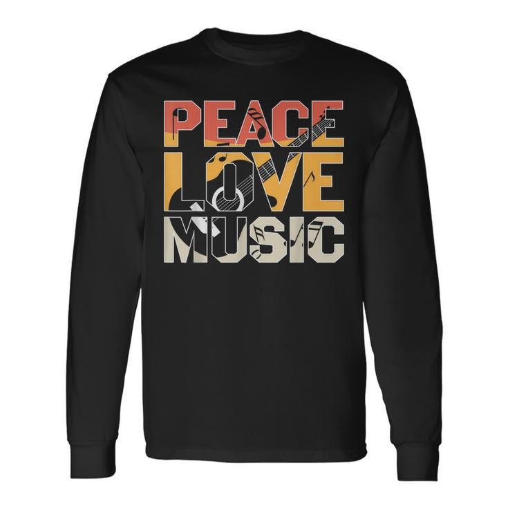 Guitar Retro Peace Love Music Band Guitarist Long Sleeve T-Shirt