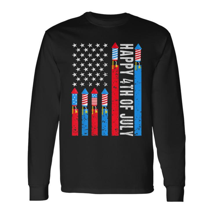 Happy 4Th Of July American Flag Fireworks Patriotic Outfits Long Sleeve T-Shirt