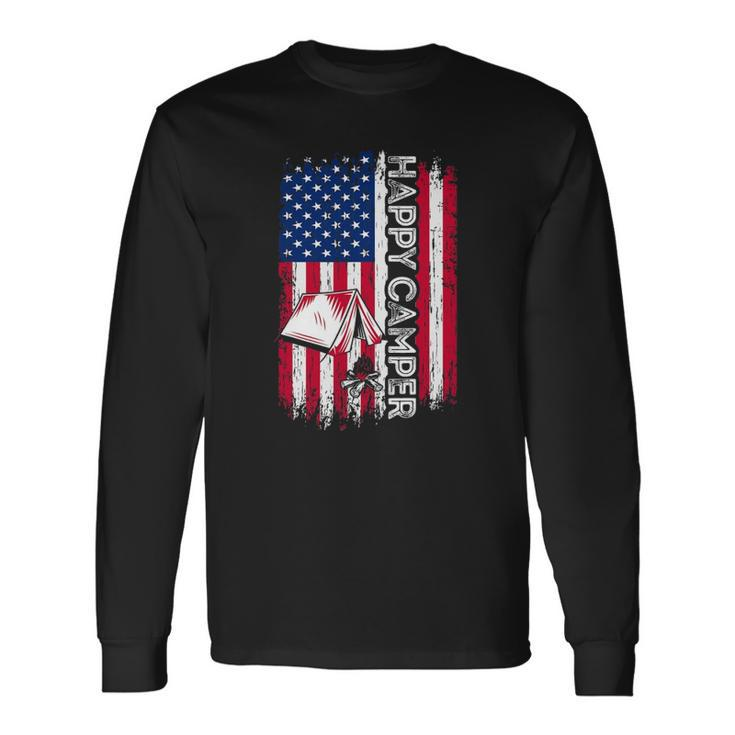 Happy Camper American Flag Camping Hiking Lover Long Sleeve T-Shirt T-Shirt