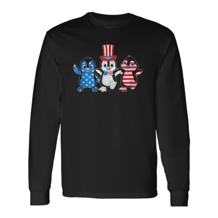 Happy Fourth Of July Patriotic Animals Penguin Usa Flag Long Sleeve T-Shirt T-Shirt