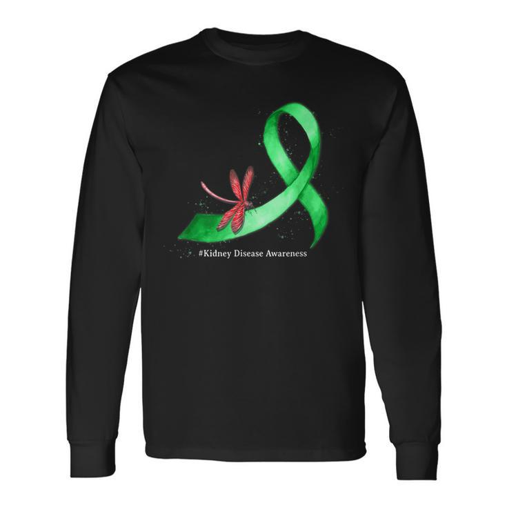 Hippie Dragonfly Green Ribbon Kidney Disease Awareness Long Sleeve T-Shirt