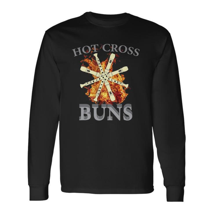 Hot Cross Buns Pattern Flute Player For Dad Long Sleeve T-Shirt T-Shirt