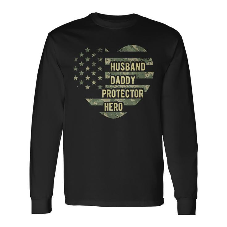 Husband Daddy Protector Heart Camoflage Fathers Day Long Sleeve T-Shirt T-Shirt Gifts ideas