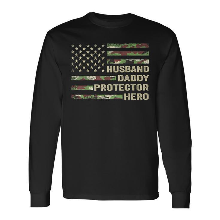 Husband Daddy Protector Hero Fathers Day Flag Long Sleeve T-Shirt T-Shirt