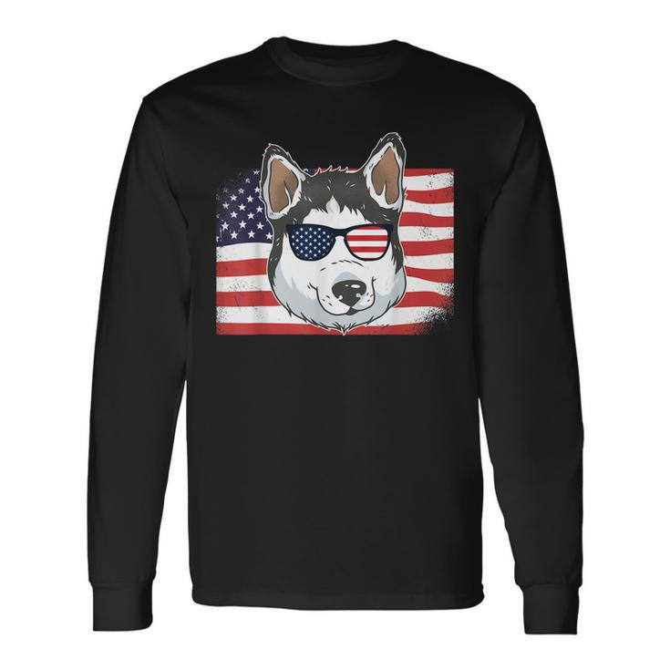 Husky Dad & Mom American Flag 4Th Of July Usa Siberian Husky Long Sleeve T-Shirt