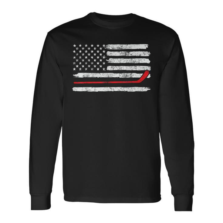 Ice Hockey Player Usa American Flag 4Th Of July Vintage Long Sleeve T-Shirt
