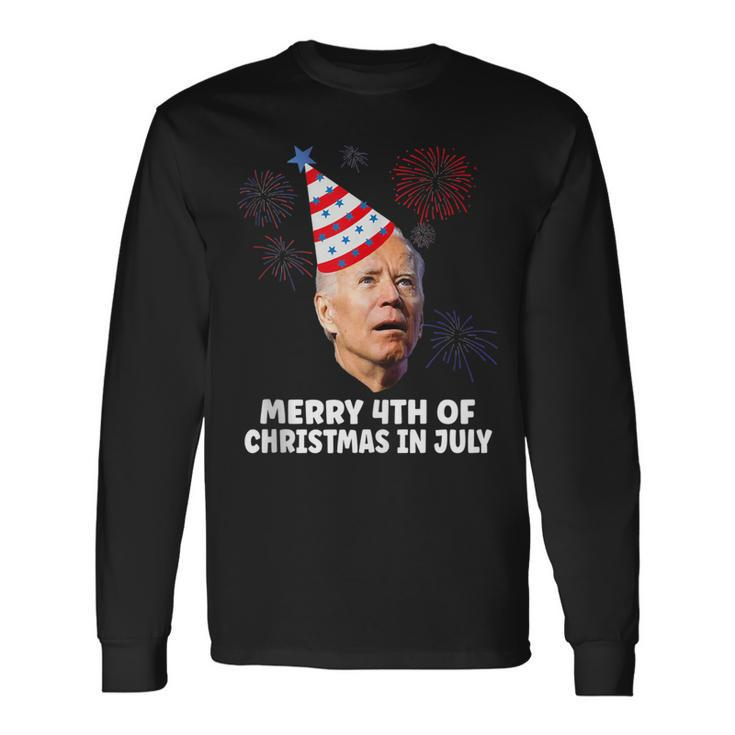 Joe Biden Merry 4Th Of Christmas In July Usa Flag Long Sleeve T-Shirt