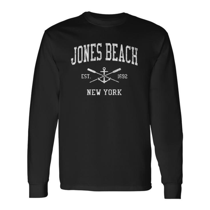 Jones Beach Ny Vintage Crossed Oars & Boat Anchor Sports Long Sleeve T-Shirt T-Shirt