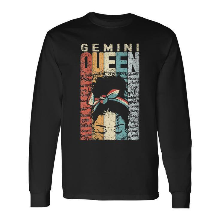 June Birthday Gemini Queen Im Black Queen Afro Mom Bun Long Sleeve T-Shirt