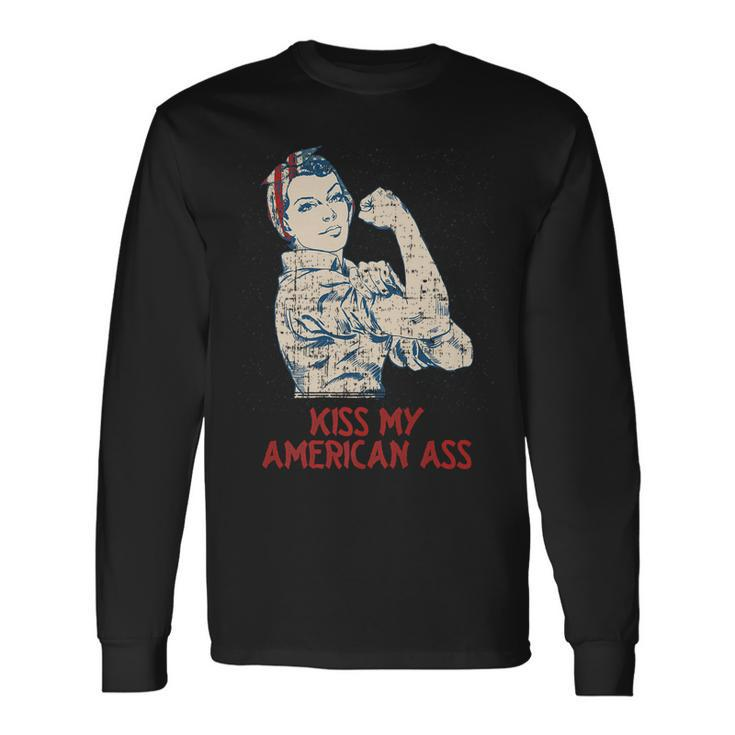Kiss My American Ass 4Th Of July Dad Jokes Fourth Of July Long Sleeve T-Shirt