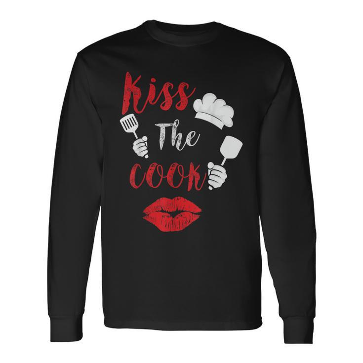 Kiss The Cook Chef Cooking Love Big Red Heart Valentines Day Long Sleeve T-Shirt