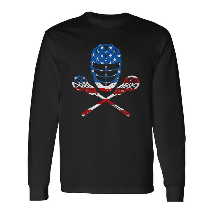Lacrosse American Flag Lax Helmet Sticks 4Th Of July Long Sleeve T-Shirt T-Shirt