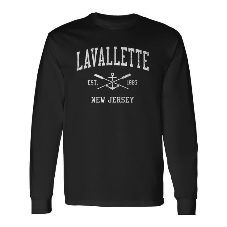 Lavallette Nj Vintage Crossed Oars & Boat Anchor Sports Long Sleeve T-Shirt T-Shirt