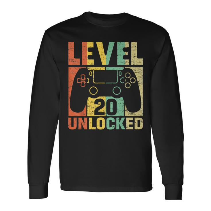 Level 20 Unlocked Video Game 20Th Birthday Retro Long Sleeve T-Shirt