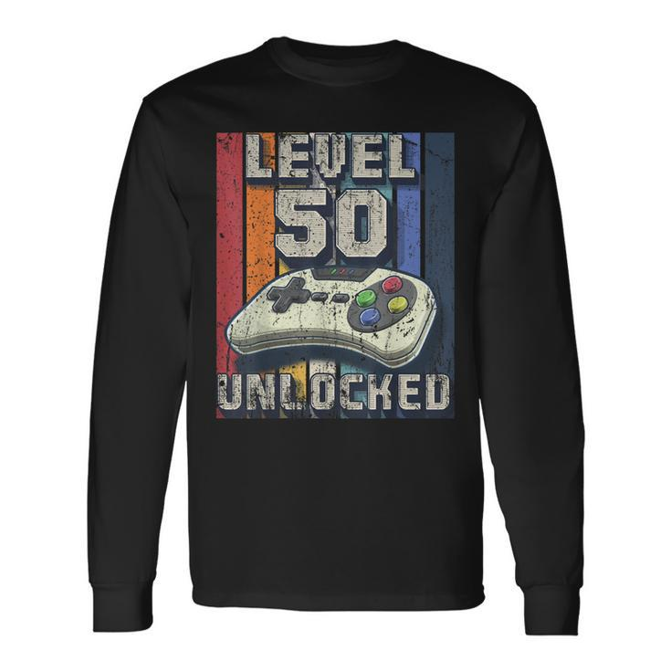 Level 50 Unlocked Video Game 50Th Birthday Gamer Boys Long Sleeve T-Shirt