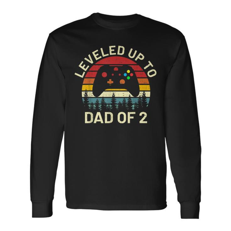 Leveled Up To Dad Of 2 Video Gamers Gaming Two Daddy Long Sleeve T-Shirt