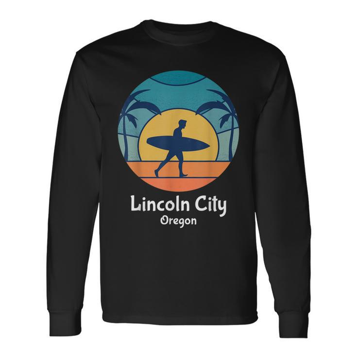 Lincoln City Oregon Surfing Surfer Vintage Sunset Surf Beach Long Sleeve T-Shirt