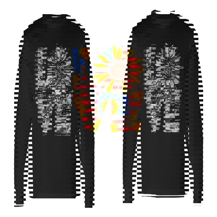 Love 4Th Of July Leopard Us Flag Sunflower Fourth Of July Long Sleeve T-Shirt
