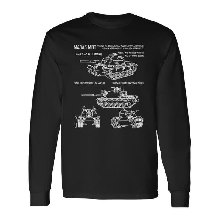 M48 A5 Us Army Patton Tank American Blueprint Long Sleeve T-Shirt T-Shirt