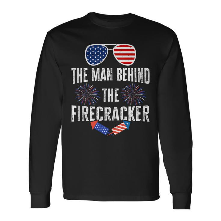 The Man Behind The Firecraker 4Th Of July Pregnancy Dad Long Sleeve T-Shirt