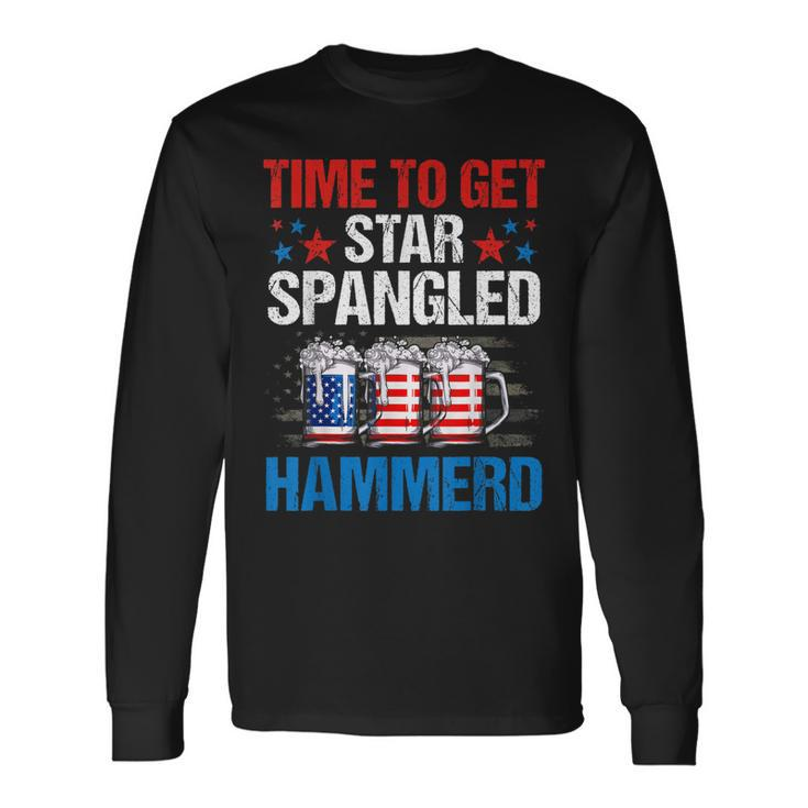 Mb35 Time To Get Star Spangled Hammered 4Th July Beer Lover Long Sleeve T-Shirt