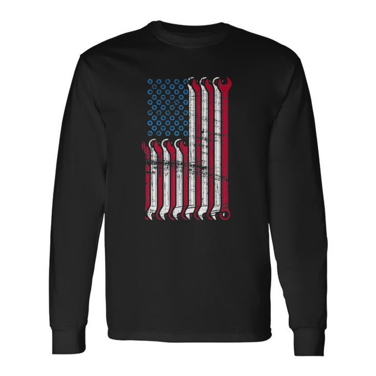 Mechanic American Flag Combination Wrenches Long Sleeve T-Shirt T-Shirt