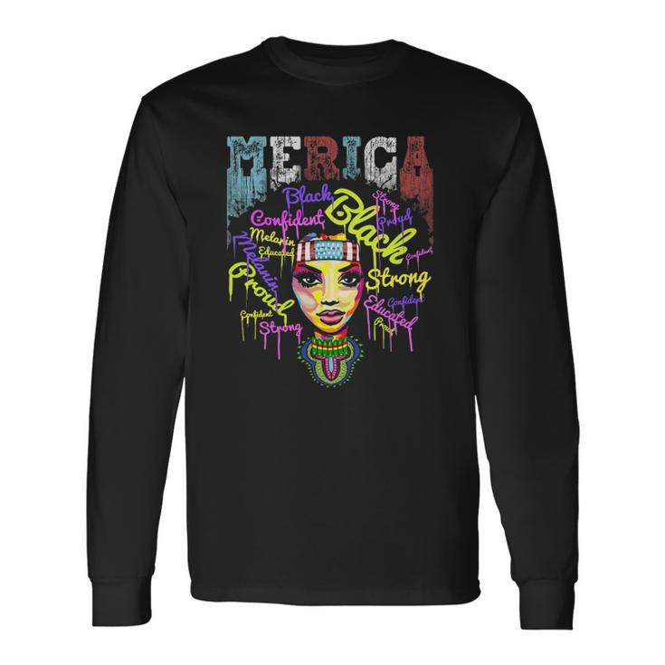 Merica African American Flag Bandana 4Th Of July Queen Long Sleeve T-Shirt T-Shirt