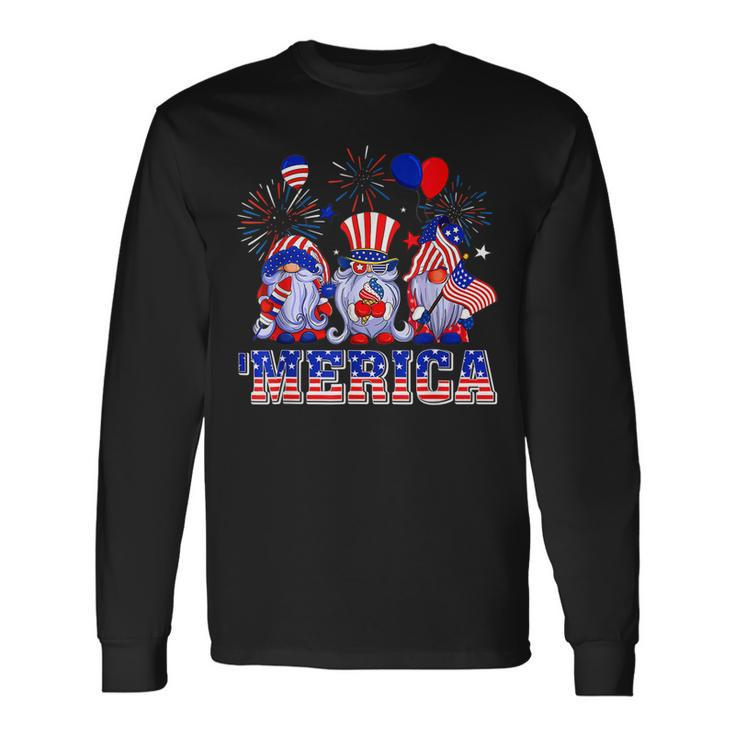 Merica Gnomes Happy 4Th Of July Us Flag Independence Day Long Sleeve T-Shirt