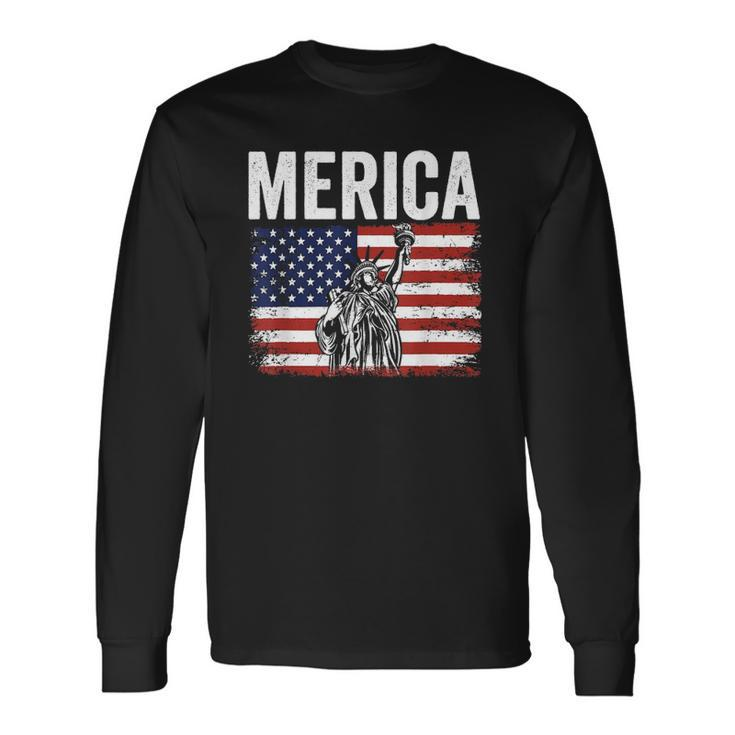 Merica Patriotic Apparel Statue Of Liberty American Flag Long Sleeve T-Shirt T-Shirt