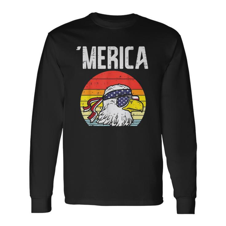 Merica Retro Eagle Bandana American Flag 4Th Of July Fourth Long Sleeve T-Shirt T-Shirt