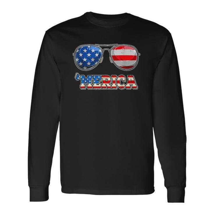 Merica Sunglasses 4Th Of July Patriotic American Flag Long Sleeve T-Shirt T-Shirt