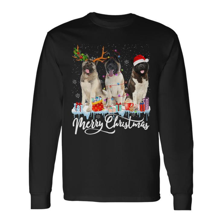Merry Christmas American Akita Santa Light Reindeer Snow T-Shirt Long Sleeve T-Shirt