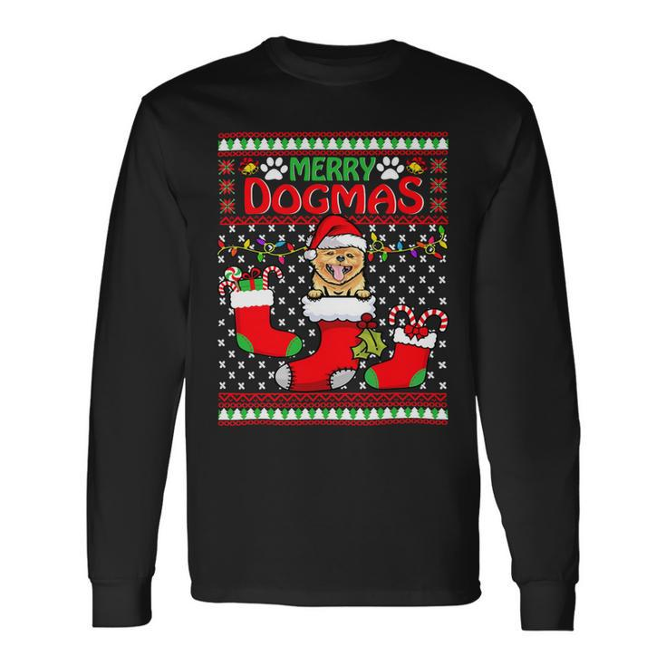 Merry Dogmas Pomeranian Dog Ugly Christmas Xmas T-Shirt Long Sleeve T-Shirt