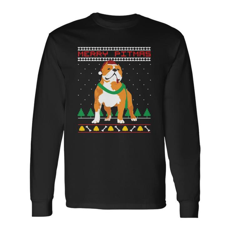 Merry Pitmas Pitbull Santa Claus Dog Ugly Christmas Long Sleeve T-Shirt T-Shirt