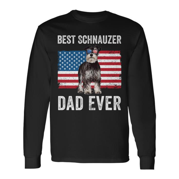Miniature Schnauzer Dad American Flag Mini Schnauzer Dog Dad Long Sleeve T-Shirt