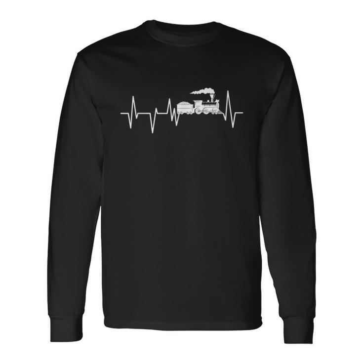 Model Train Heartbeat ECG Locomotive Railroad Collector Long Sleeve T-Shirt