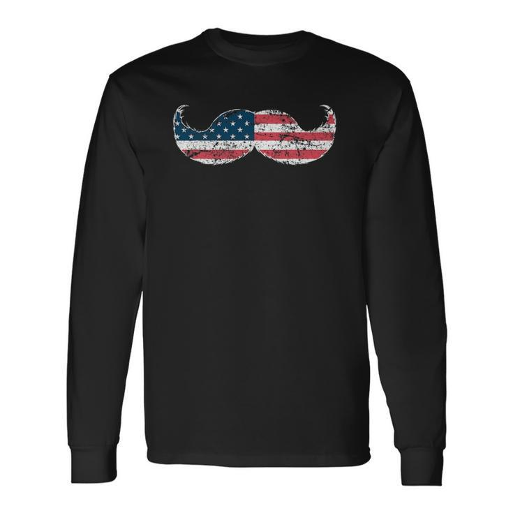 Mustache Silhouette American Flag Usa July 4Th Long Sleeve T-Shirt T-Shirt