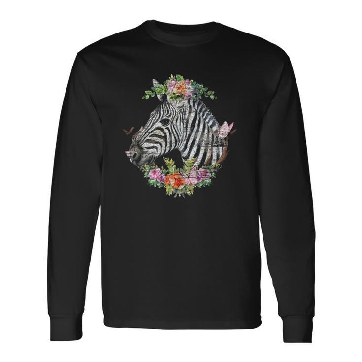 Nature Floral Plants Flowers Animal Zebra Long Sleeve T-Shirt T-Shirt