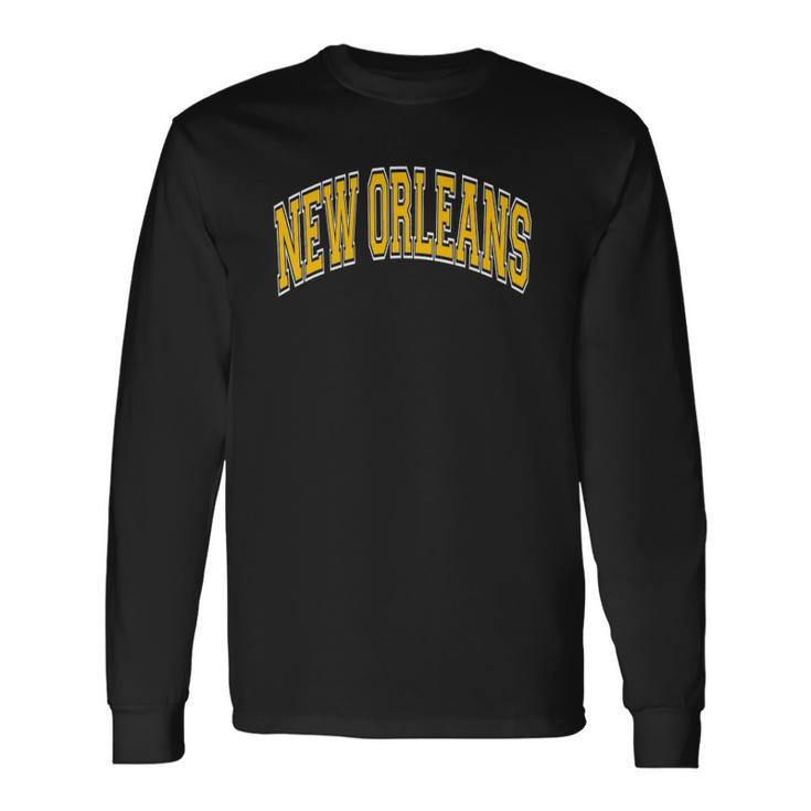 New Orleans Louisiana Varsity Style Amber Text Long Sleeve T-Shirt