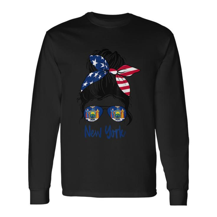 New York Girl New York Flag State Girlfriend Messy Bun Long Sleeve T-Shirt Gifts ideas